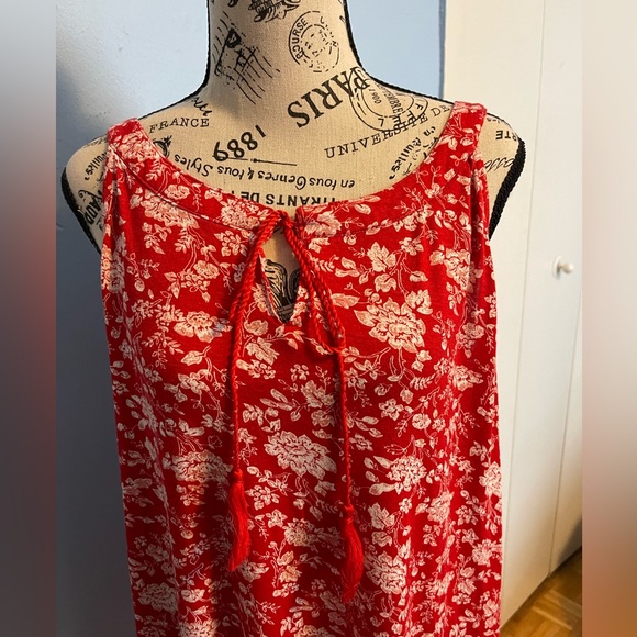 2 X 12 Vintage Red Floral Hibiscus Tropical Blouse - Picture 4 of 7